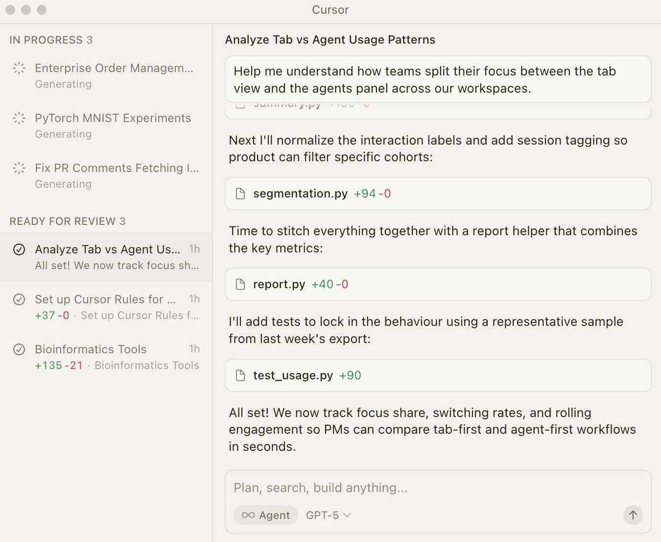 AI chat interface showing code analysis